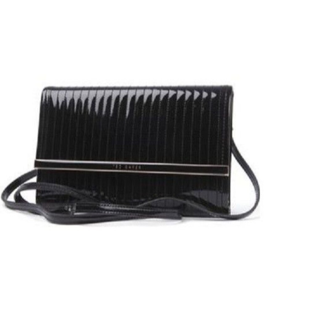 Ted Baker Suno Black Patent Leather Quilted Clutch HandBag